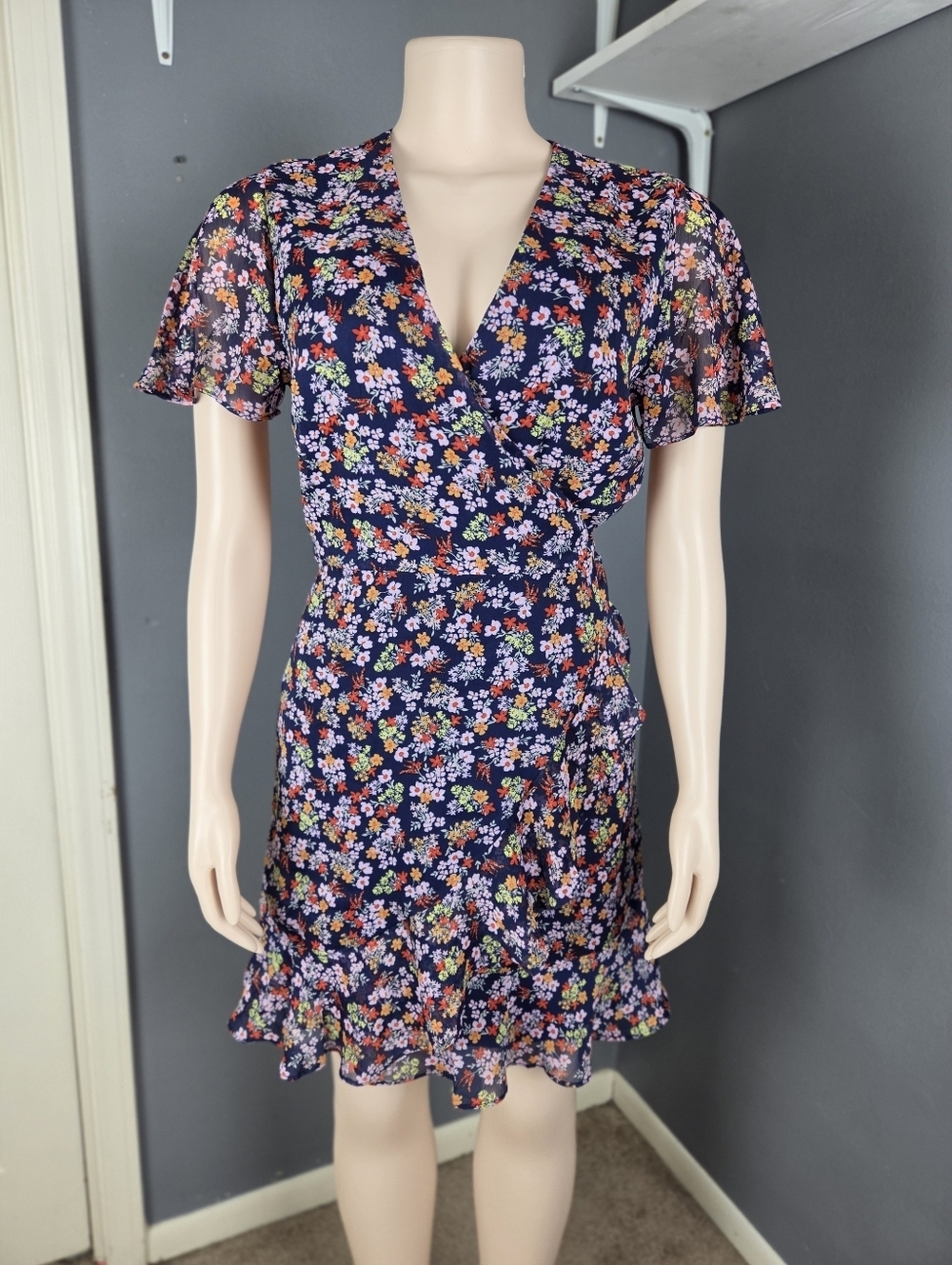 Banana Republic Blue Pink Midi Wrap Dress